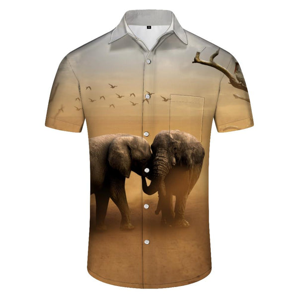 
Elephant in the Desert Short Sleeve Lapel Shirt Comfortable Casual Loose Fit Men's Shirt Casual Button Beach Wear
                