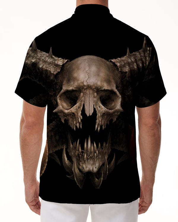 
Satan goat head print pattern men's casual buttons lapel short -sleeved Hawaiian shirt beach top
                