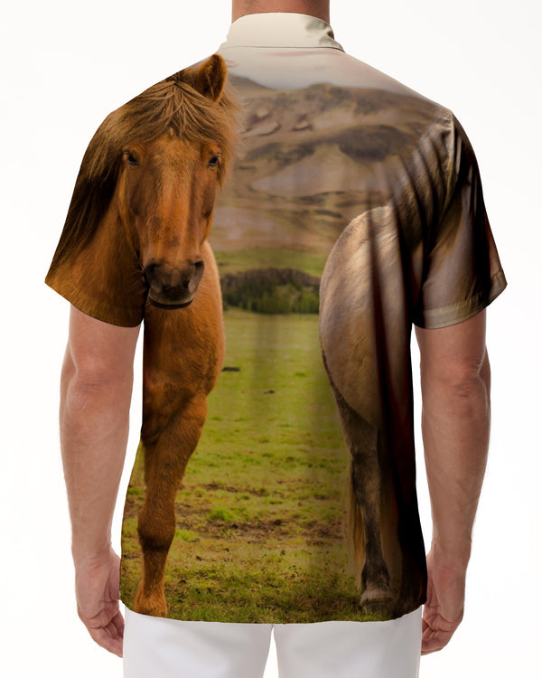 
Plateau prairie horse Hawaiian shirt men's beach running wild horse fashionable short-sleeved summer casual clothing
                