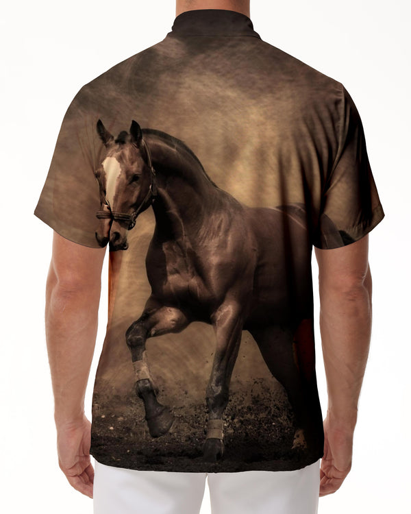 
Galloping horse print pattern men's button-down lapel tropical Hawaiian button-down lapel short sleeve fashion
                