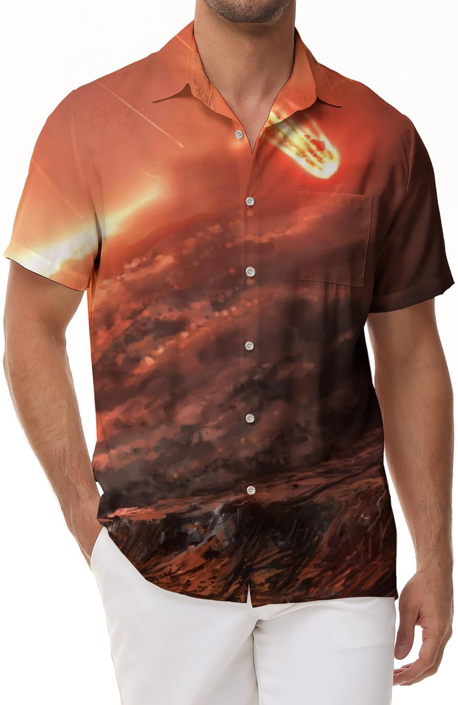 Mens Hawaiian Shirt Outer Space Natural Disaster Summer Short Sleeve Button Casual Beach Shirt