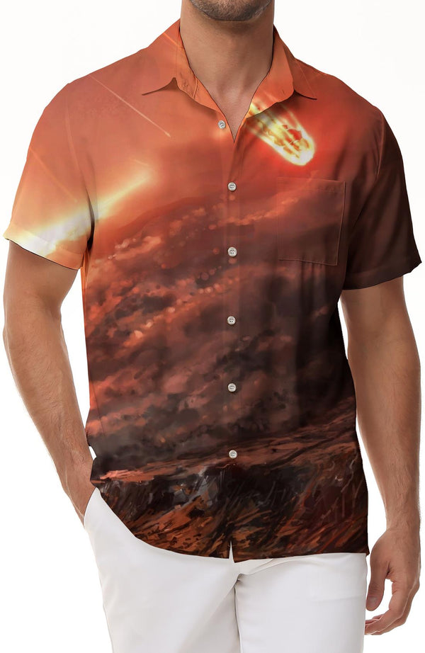 Mens Hawaiian Shirt Outer Space Natural Disaster Summer Short Sleeve Button Casual Beach Shirt