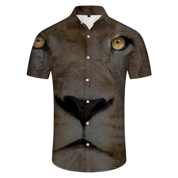 
Handsome lion men's breathable short-sleeved printed shirt regular comfortable shirt polyester soft short sleeve
                