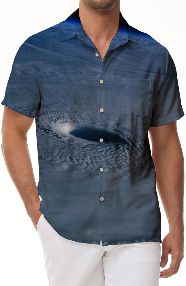 Moon round hole empty personality Hawaiian shirt top men's shirt short sleeve button suitable for beach party