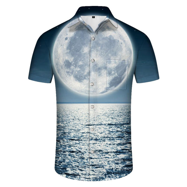 
Comfortable and breathable seaside moon digital printing fashionable men's daily travel short-sleeved shirt Hawaii
                