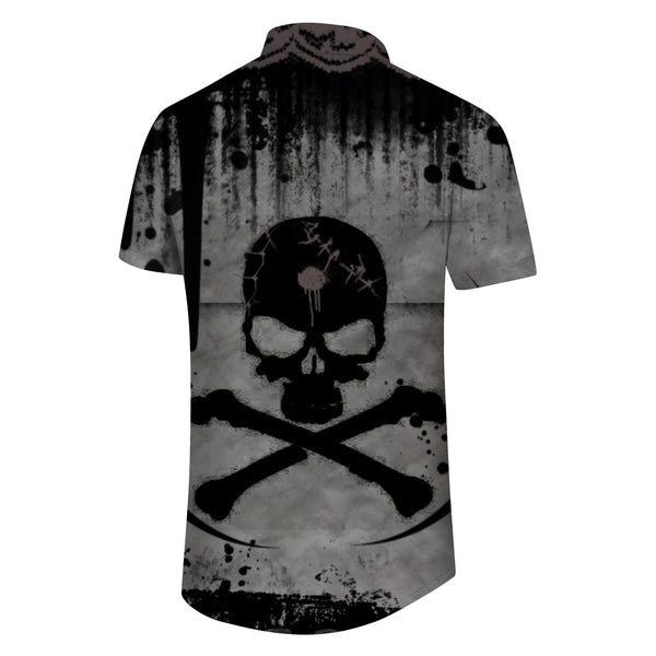 
Beach casual Hawaiian men's button print island skull fashion shirt short sleeve clothing
                