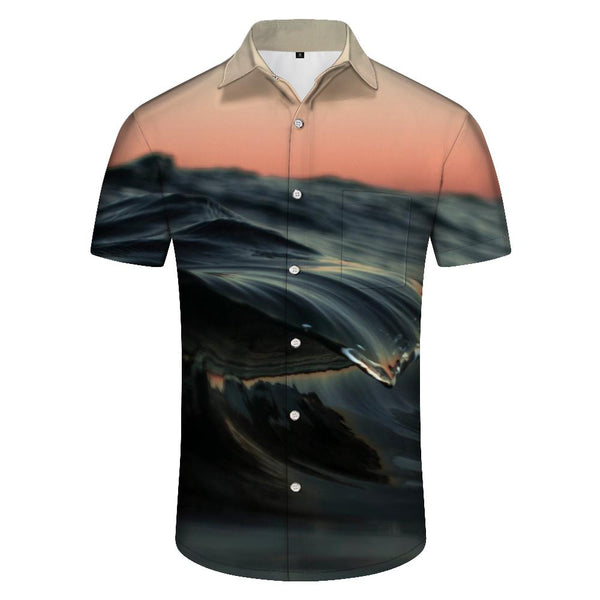 
Ocean Wave Men's Polyester Shirt Men's Short Sleeve Shirt Button Casual Shirt Loose Vacation Top
                