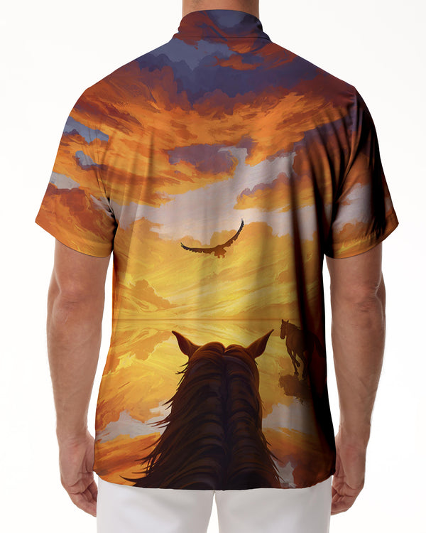 
Colorful Brown Horse and Eagle Hawaiian Shirt Myth Horse Casual Summer Beach Men's Button Down Shirt Short Sleeve
                