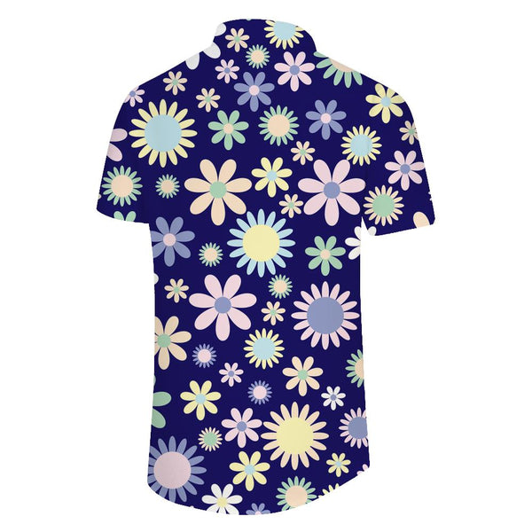 
Men's daisy flower purple fashion style Hawaiian button lapel holiday seaside casual style 3d digital printing pattern
                