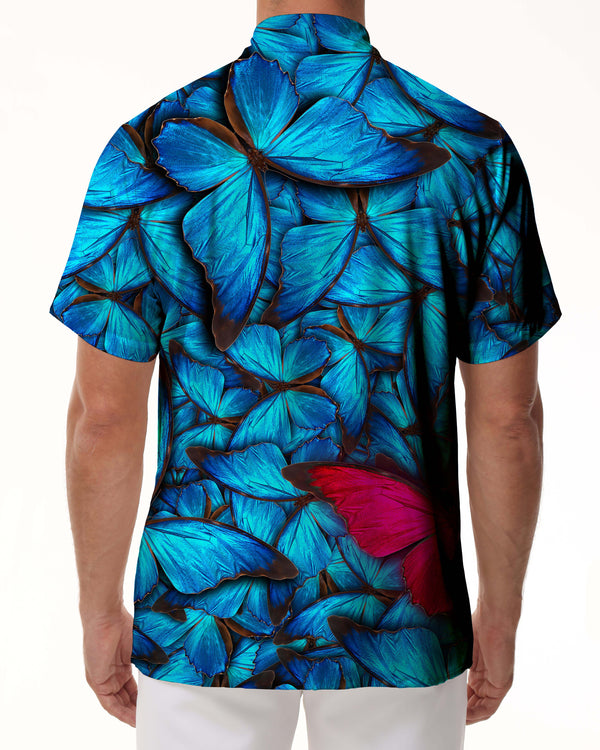 
Fashionable short sleeve butterfly blue men's Hawaiian tops casual wear summer shirts suitable for beach holiday party
                