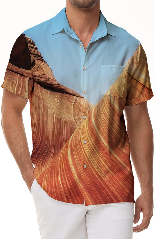 Natural Canyon Landscape Mens Hawaiian Fashion Casual Button-Up Summer Short Sleeve Shirt Beach Outfit