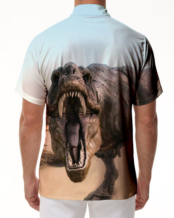 
Hip-hop street tops men's 3D dinosaur print Harajuku street travel vacation short-sleeved shirt Hawaiian animal roar
                