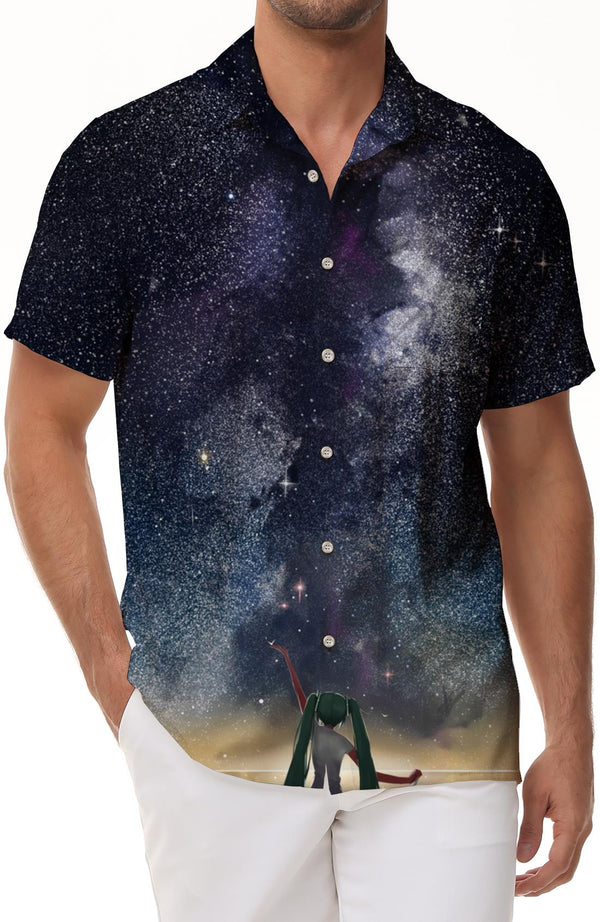 Fashionable star tropical Hawaiian shirt casual 3D starry sky print shirt summer loose short-sleeved top trend lapel button beach shirt mixed color