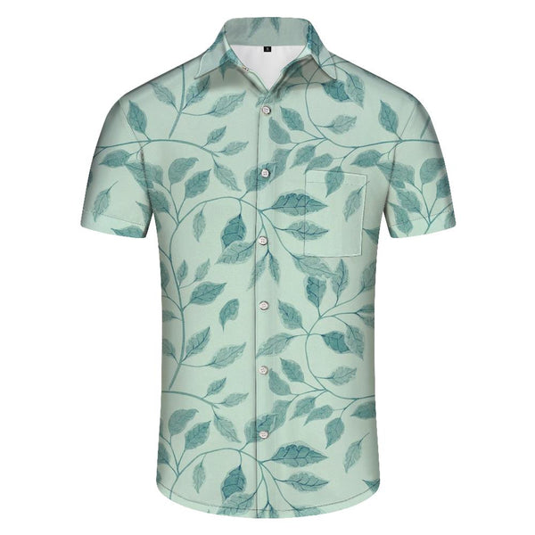 
Fashion Tropical Hawaiian Style Leaf Print Green Men's Summer Short Sleeve Button Casual Beach Shirt
                