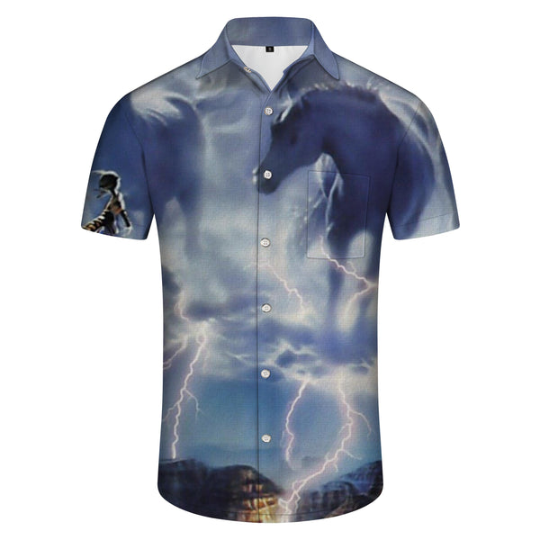 
Monster Lightning Light Print Men's Front Pocket Hawaiian Shirt Short Sleeve Button-Up Beach
                