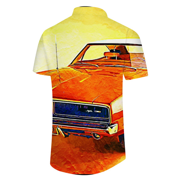 
90s car four seasons Hawaiian button lapel men's daily style shirt short sleeve summer casual fashion beach
                