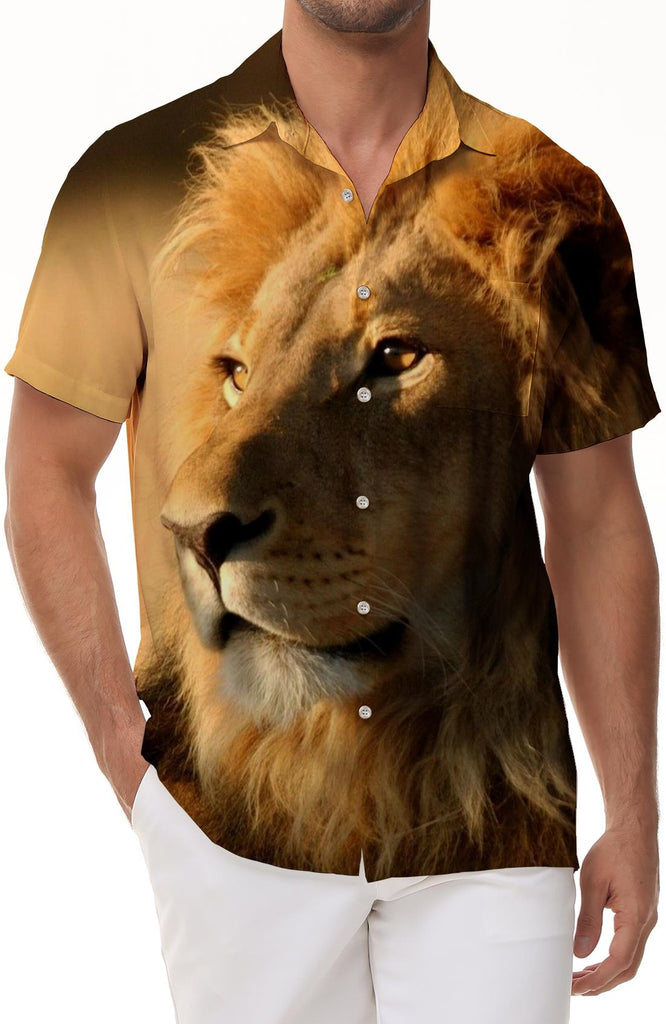 King Lion Men's Hawaiian Shirt Print Short Sleeve Button Summer Beach Shirt