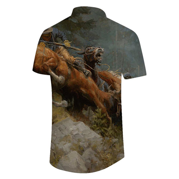 
Oil painting style fashion 3d print pattern men's casual button-down shirt short sleeve retro comfortable breathable top trend
                