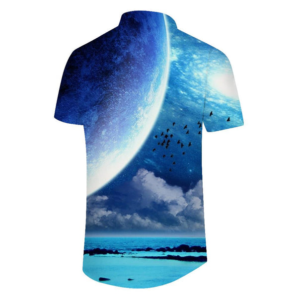 
Blue Silver Sea Men's Casual Loose Vacation Tropical Seaside Beach 3D Digital Printing Fashion Short Sleeve Shirt
                