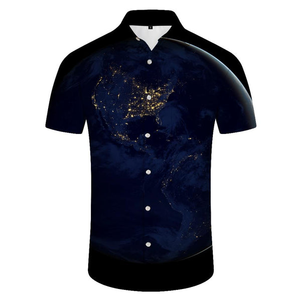 
Night Earth Casual Shirt Men's Shirt Hawaiian Button Lapel Short Casual Cropped Cool Button Shirt Black
                