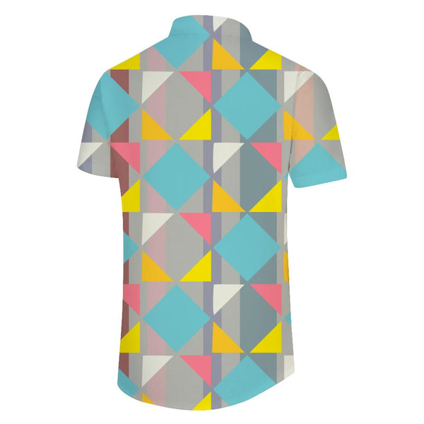 
Colorful geometric fashion cool casual men's button-down lapel pocket four seasons Hawaiian shirt short sleeves
                