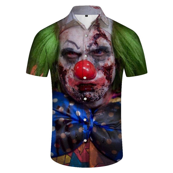 
cos sad clown art painting print long-sleeved shirt single casual shirt loose lapel shirt rich print
                