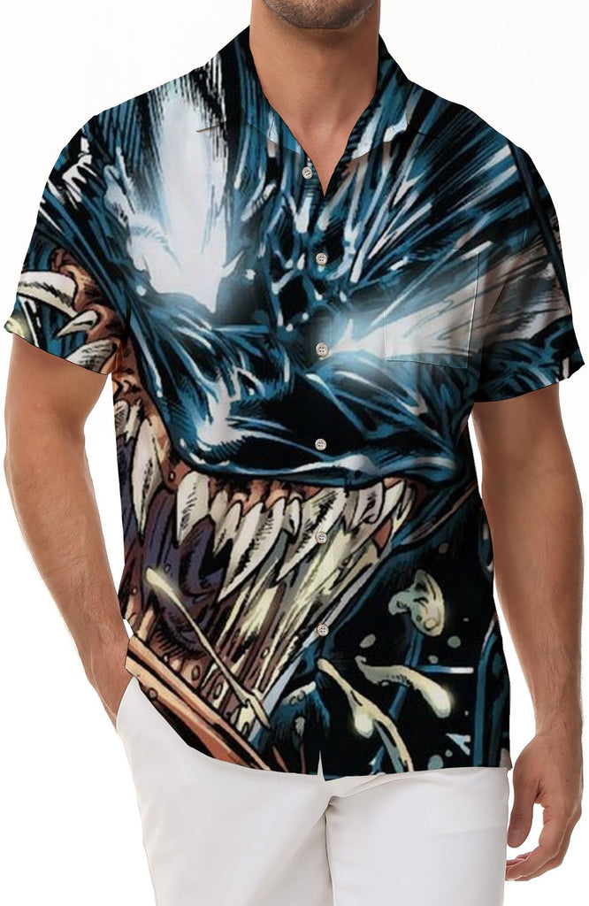 Fashion Venom Printed Short Sleeve Men Summer Lapel Tops Men Casual Fashion Shirt Clothing Fashion Trend Streetwear