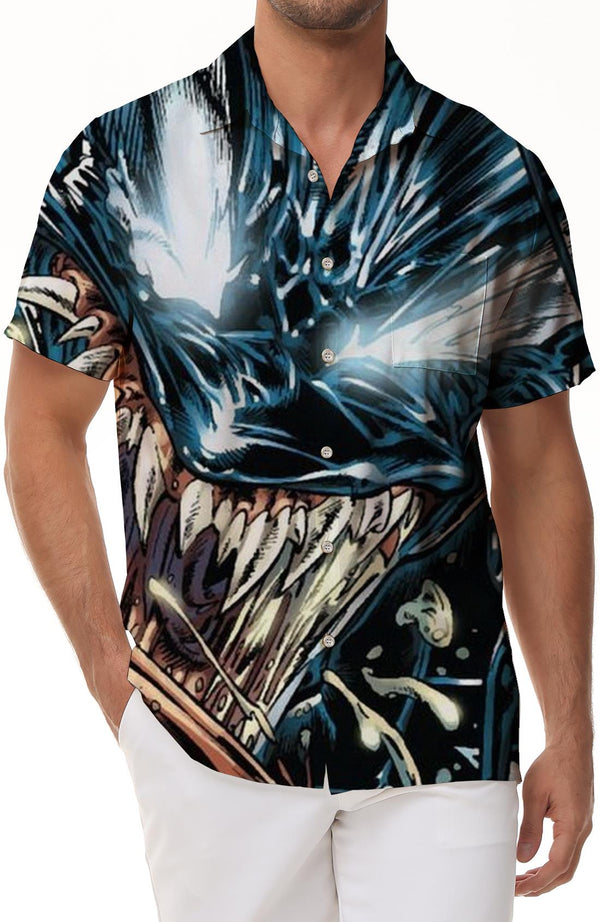 Fashion Venom Printed Short Sleeve Men Summer Lapel Tops Men Casual Fashion Shirt Clothing Fashion Trend Streetwear