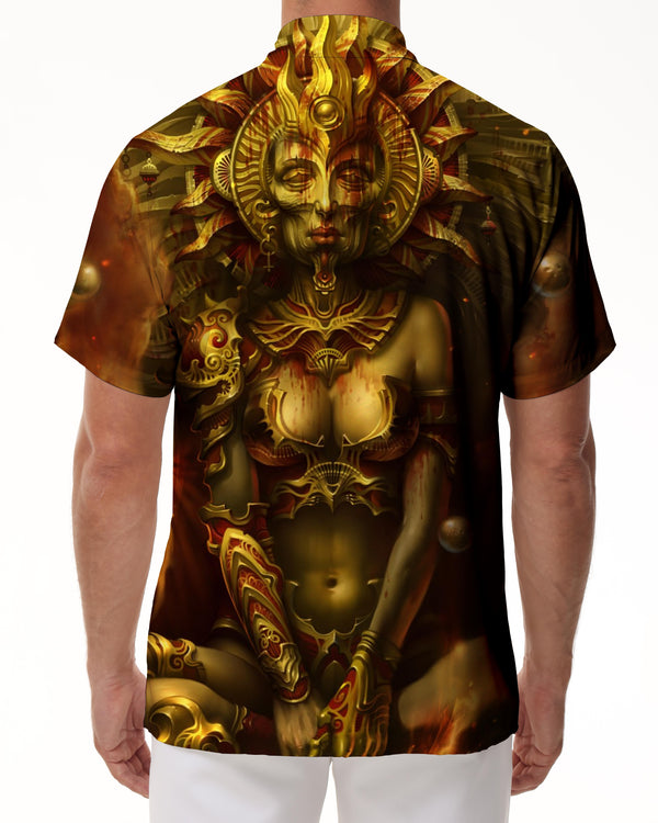 
Funny abstract golden statue men's casual cool short-sleeved Hawaiian tropical fashion breathable short-sleeved shirt beach clothes
                