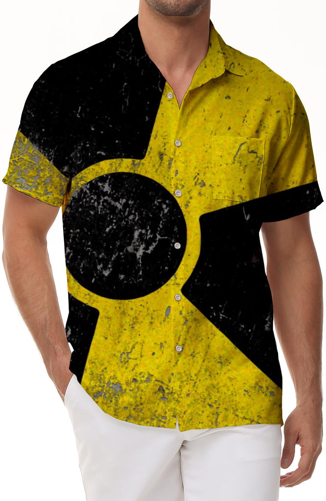 Summer 3D Printed Nuclear Warning Sign Short Sleeve Nuclear Danger Fashion Short Sleeve Street Casual Personality Lapel Top