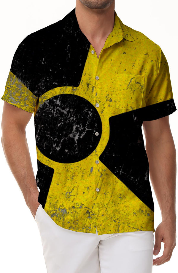 Summer 3D Printed Nuclear Warning Sign Short Sleeve Nuclear Danger Fashion Short Sleeve Street Casual Personality Lapel Top