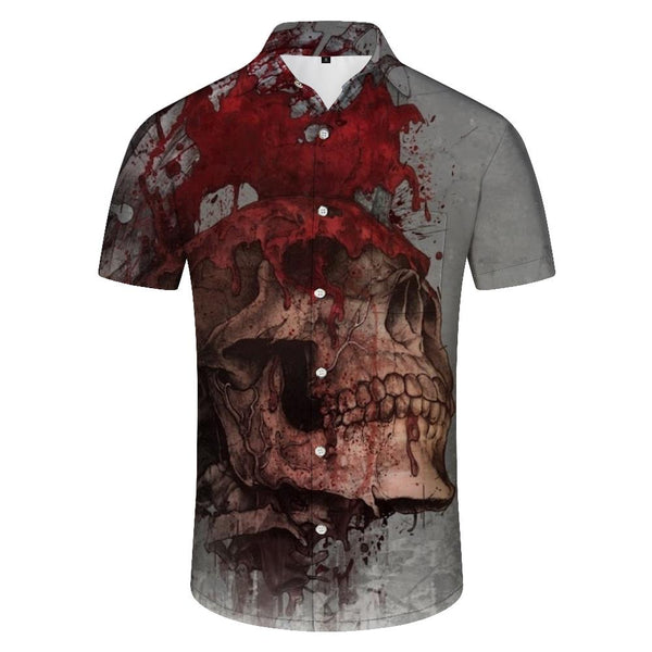 
Printed streetwear men's skull graphic fashion summer tropical hawaiian button down lapel pocket short sleeve shirt regular fit
                