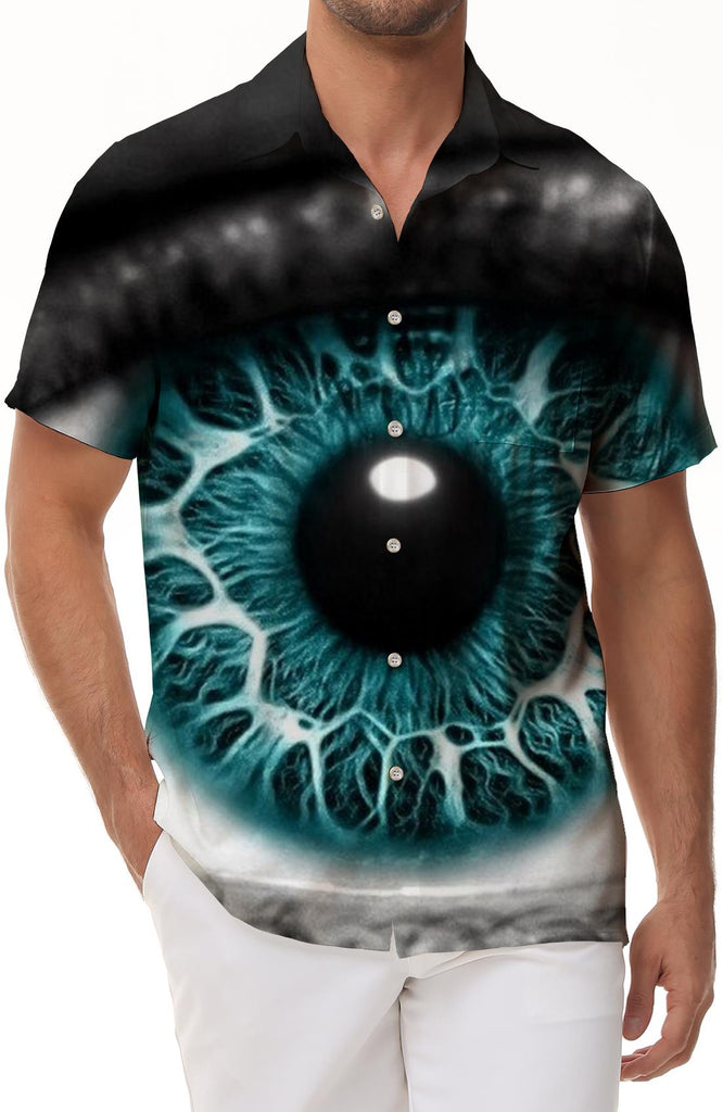 Magic Evil Eye Psychedelic Summer Tops Men's Casual Button-Down Shirt Short Sleeve Shirt Hawaiian Button Pocket Short Sleeve Shirt Fashion Style