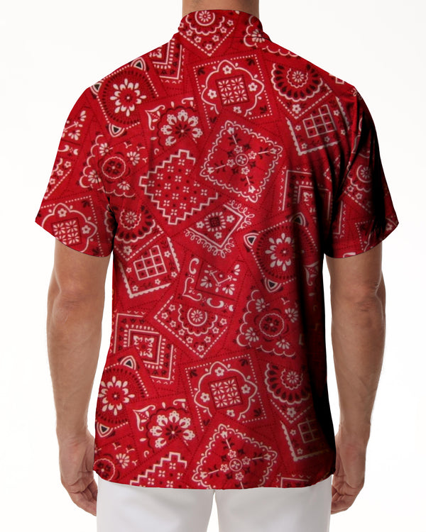 
Short-sleeved pattern men's casual red summer print shirt short-sleeved regular style casual with lapel
                