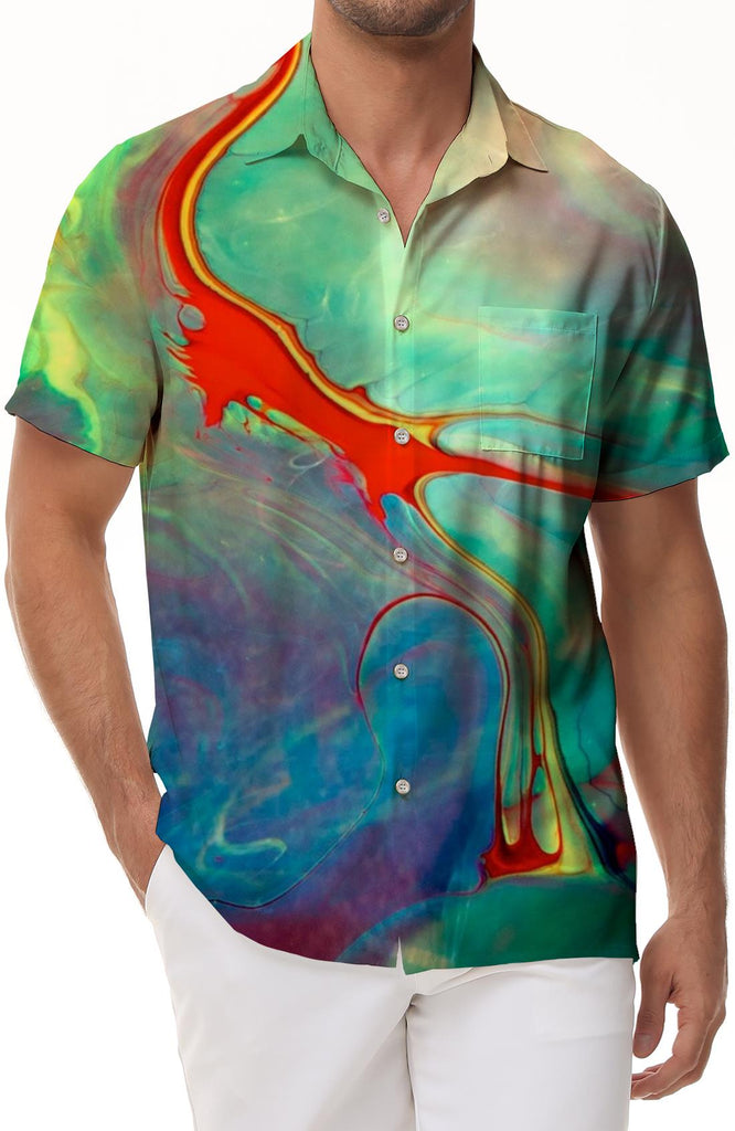 Liquid Color Abstract Men's Casual Loose Short Sleeve Button Hawaiian Art Design Personalized Shirt Tropical Print