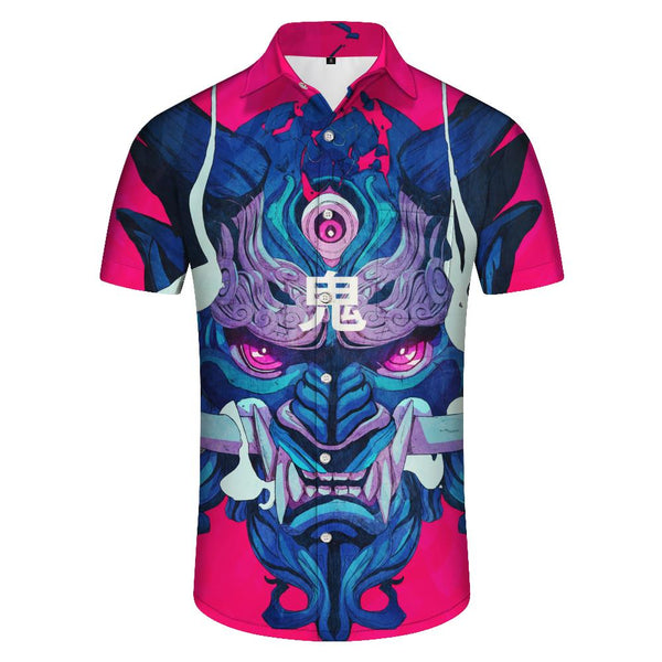 
Samurai streetwear men's casual printed shirt short sleeve round neck personality trend summer fashion
                