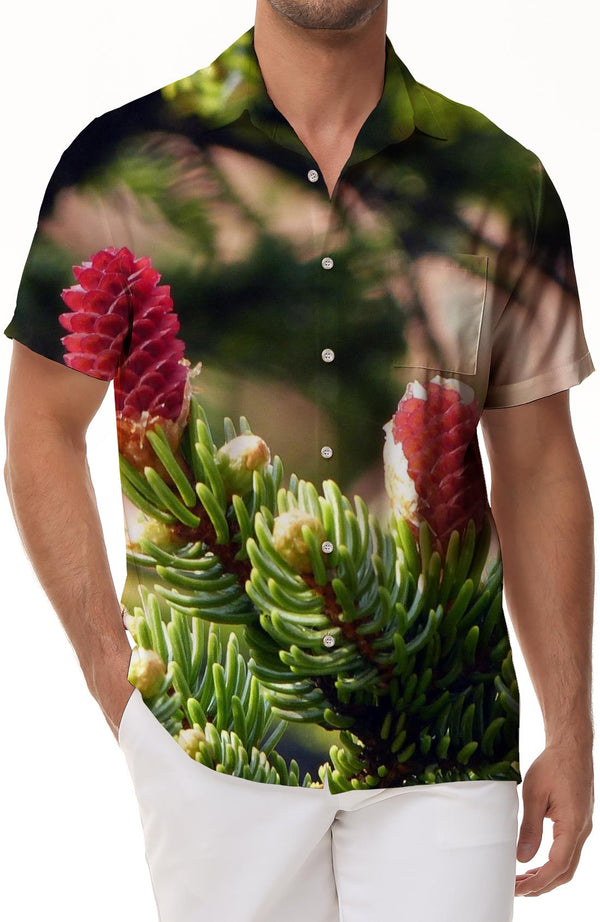 Trendy Tropical Summer Outfit Hawaiian Button-Down Lapel Pocket Short Sleeve Men's Vintage Beachwear Shirt