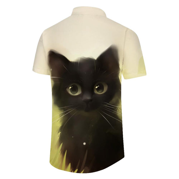 
Black Cat Men's Vintage Shirt Animal Cat Print Short Sleeve Shirt Summer Regular Button Casual Beach Shirt Tops
                