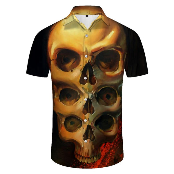 
3D Skull Print Short Sleeve Button Lapel Casual Men's Hawaiian Short Sleeve Shirt Tops
                