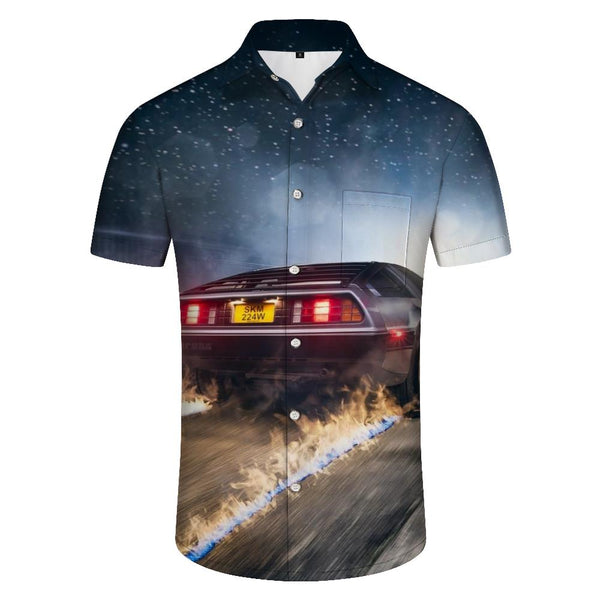 
Galaxy cool car drift men's daily travel vacation seaside short-sleeved shirt Hawaiian tropical button lapel Haikou shirt short sleeves
                