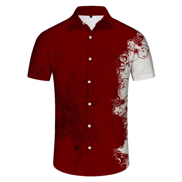 
Dark Red Summer Tropical Hawaii Digital Print Men's Casual Button-Down Shirt Short Sleeve Summer Beach Shirt with Pockets
                