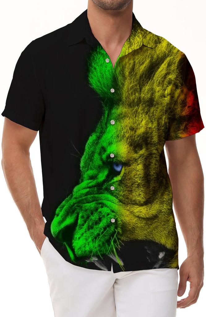 Colorful Roaring Lion Casual Lightweight Breathable Men's Short Sleeve Shirt Hawaiian Button Shirt Holiday Beach Summer