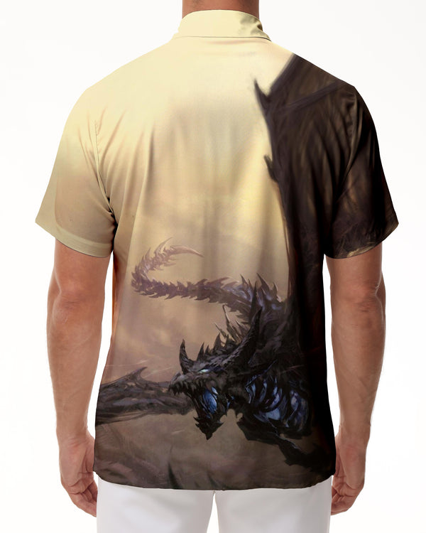 
Black Blue Shiny Beach Shirt Men's Hawaiian Shirt Short Sleeve Tropical Button-Down Pocket Short Sleeve Shirt Flying Dragon
                