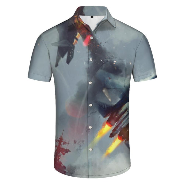 
Crashed Fighter Men's Hawaiian Shirt Airplane Short Sleeve Lapel Pocket Pocket Summer Shirt Beach Casual Trendy Bonfire Party
                