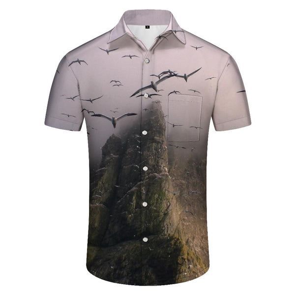 
Cliffs Fauna Bird Print Men's Casual Short Sleeve Top Button Tropical Four Seasons Summer Beach Formal Short Sleeve Shirt
                