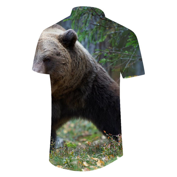 
Thick fur summer 3D printing fashion personality brown bear men's short-sleeved casual animal brown bear
                