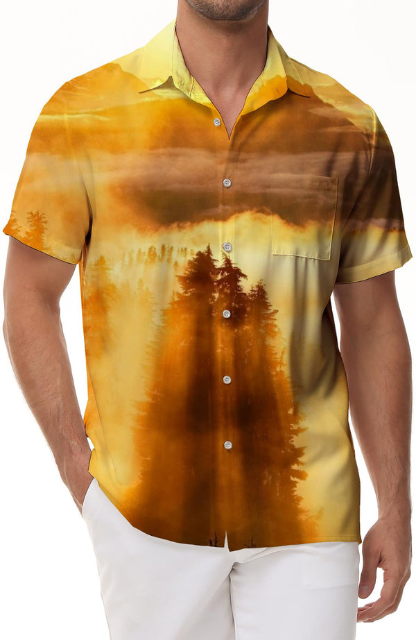 Sunshine Gold Nature Men's Casual Button Shirt Short Sleeve Vintage Top Print Summer Shirt