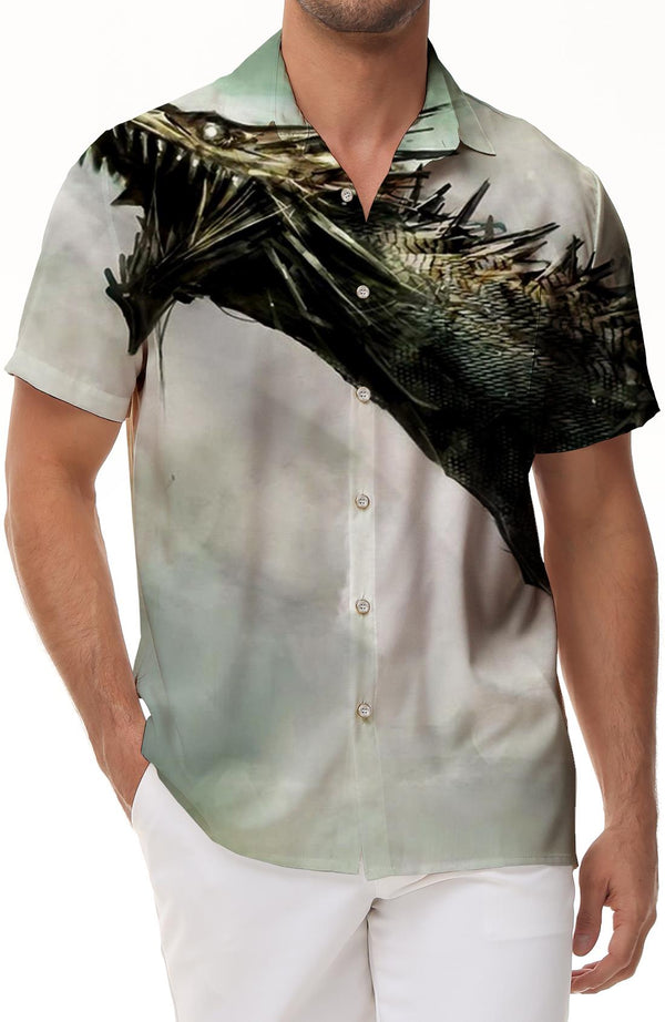 Roaring fierce men's casual loose short-sleeved shirt tropical cool Hawaiian button-down short sleeves pocket lapel