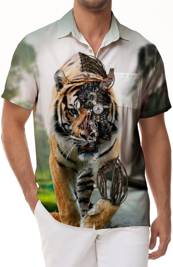 Design abstract tiger print short sleeve men's 3D print animal tiger pattern summer casual short sleeve novel shirt top street wear
