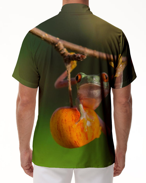 
Frog on Apple Men's Short Sleeve Shirt Print Daily Simple Fashion Top with Pockets
                
